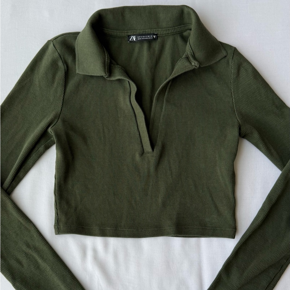Zara Dark Green Ribbed Crop Top